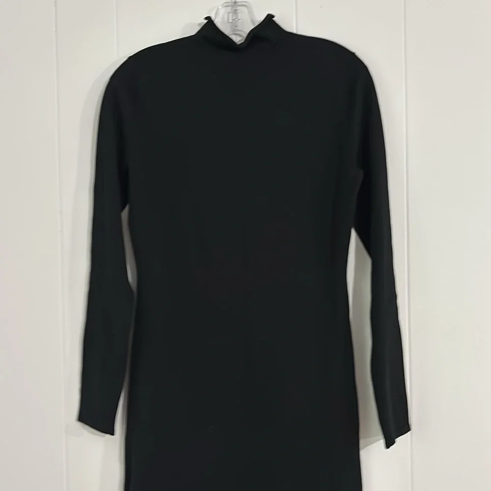 Amanda Maria Black Knit Long Sleeve High Collar Side Slit Midi Dress‎ Size M